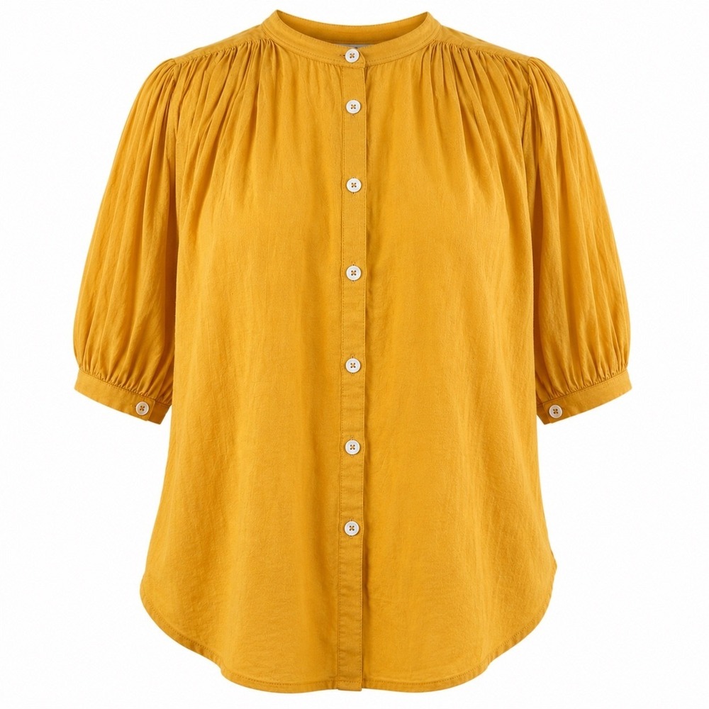 Madewell Womens Top XXS Yellow Puff Sleeve Oversized Funky Gypsy Boho Holiday